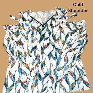 Colorful Leaf Pattern Cold shoulder long sleeved blouse